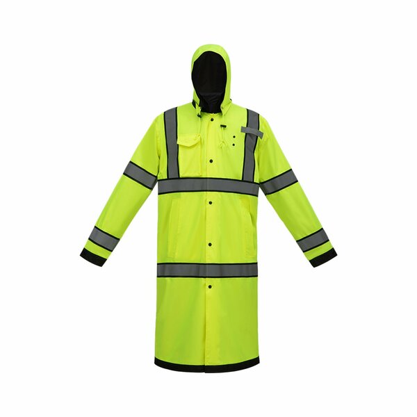 2W International High Viz Reversible Rain Coat, Large, Lime, Class 3 655RC-3